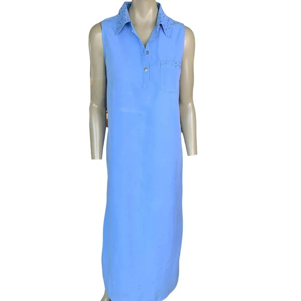 HSZ Studio Vintage 90s Sleeveless Embroidered Maxi Dress Women Size L Baby Blue